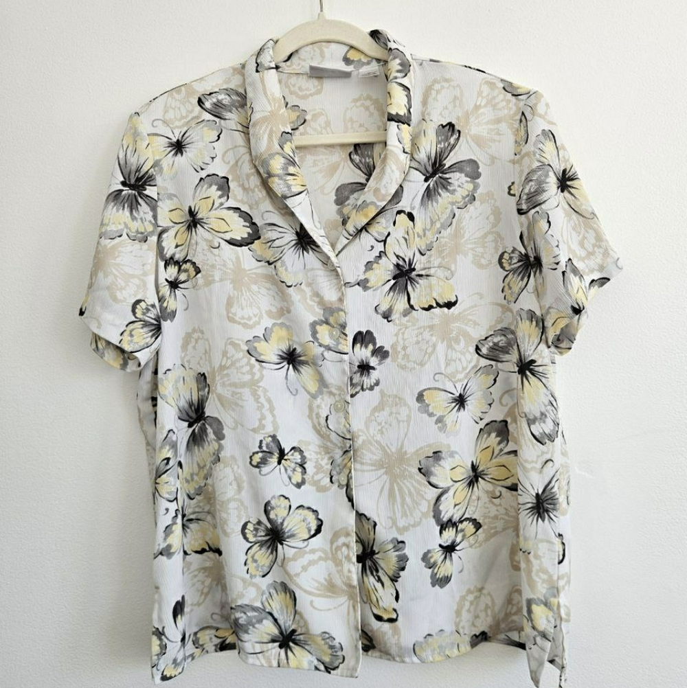 Alfred Dunner Women's Floral Butterfly Blouse - Black, Yellow, Cream
